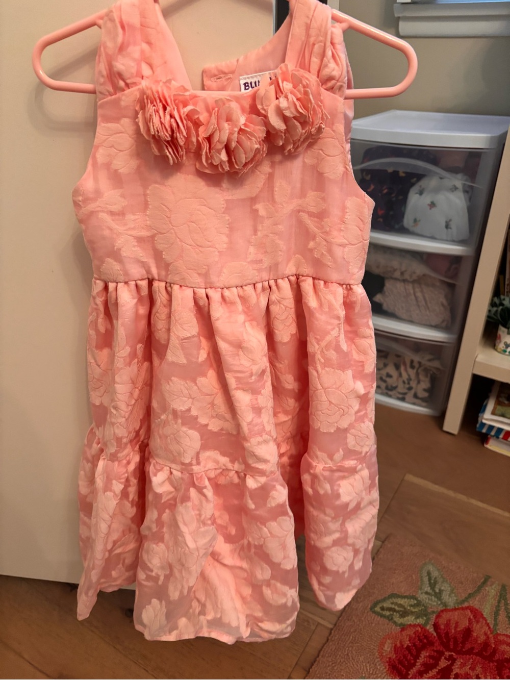 Blueberi Boulevard Peach Floral Appliqué Party Dress